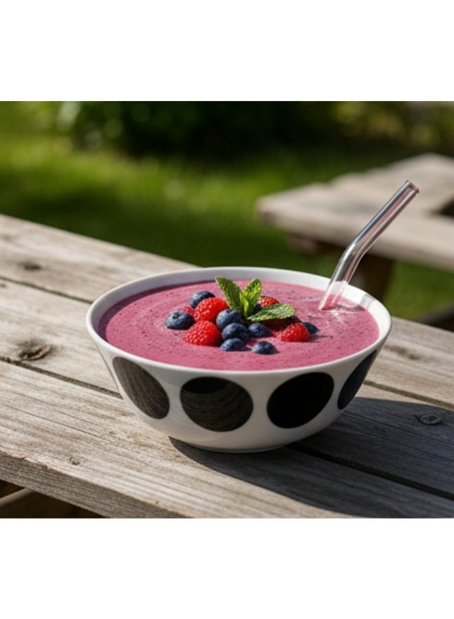 Stylish Tempered Glass Bowl 15 cm – Stackable, Clear Glass with White and Black Dots, Dishwasher and Microwave Safe - Image 5